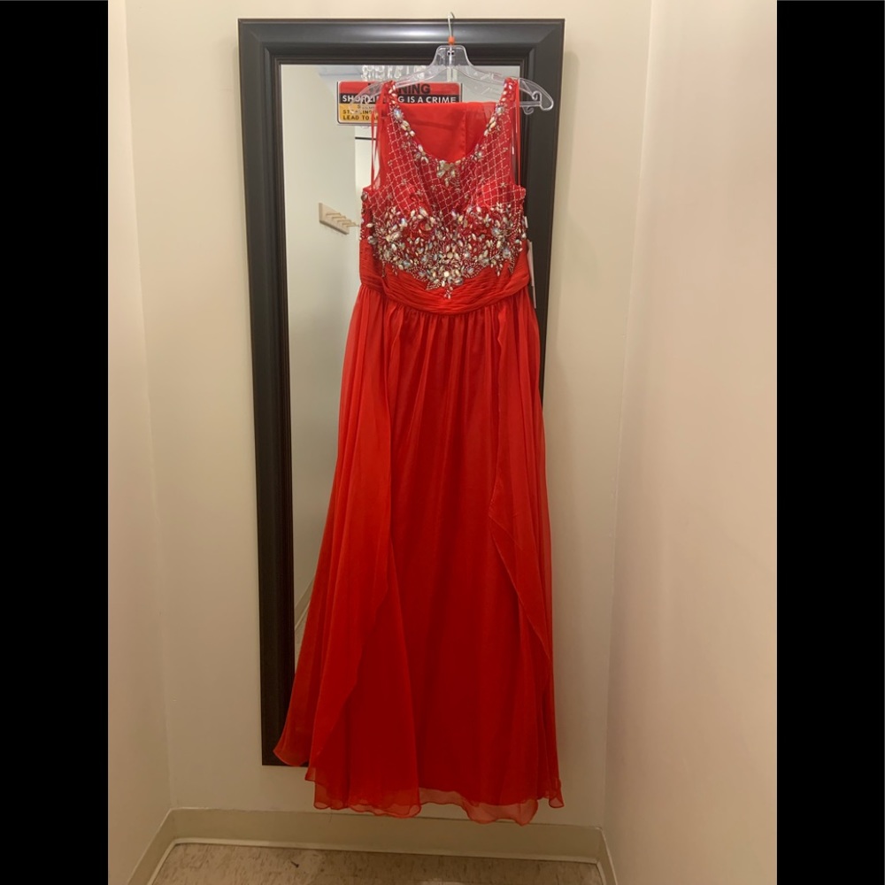Red chiffon ball gown